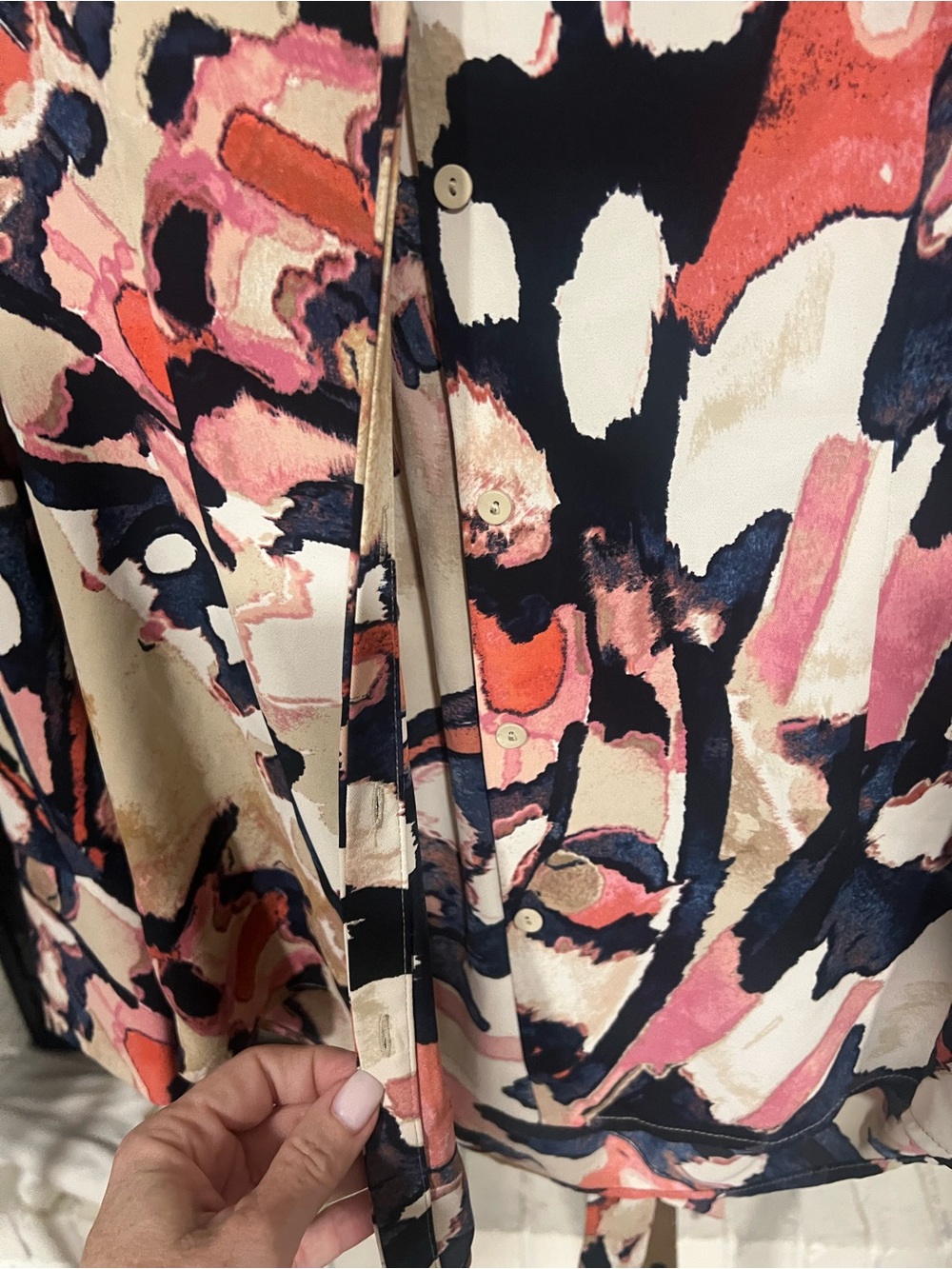 NIC+ZOE Coral, Navy & Cream Abstract Button-Front Shirt - Picture 4 of 6
